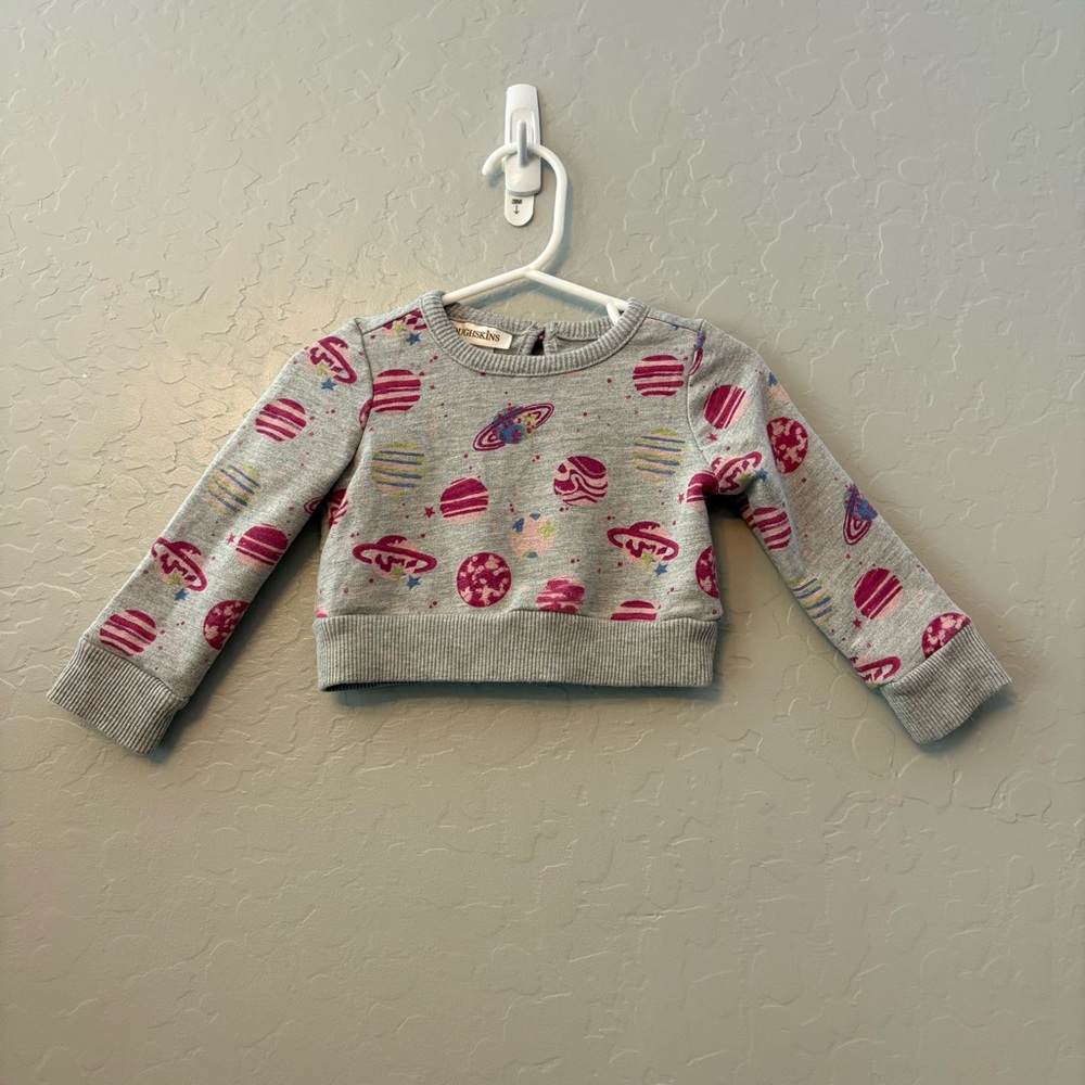 Toughskins light gray and pink space plant print baby sweatshirt 12 months